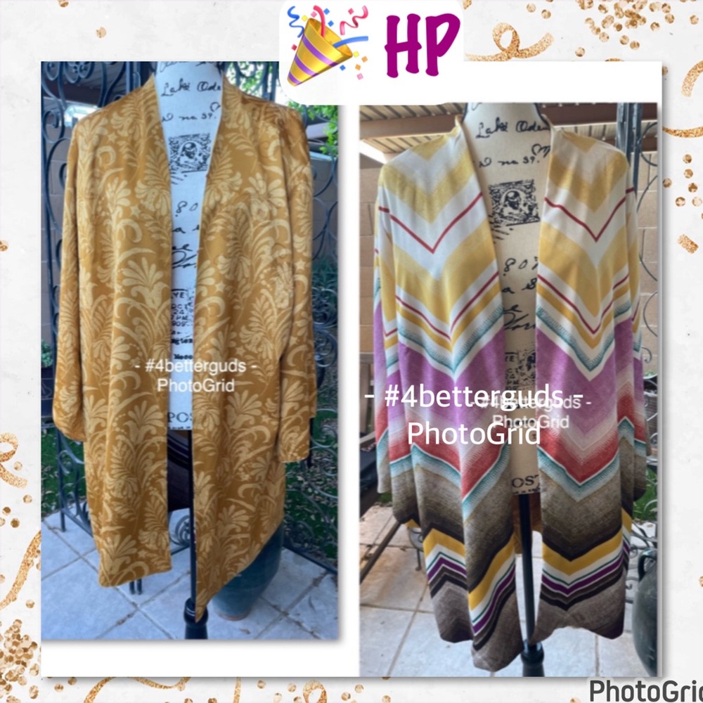 Custom Made Art Reversible Colorful Zig Zag Damask Print Kimono Cape XL-3XL O/S